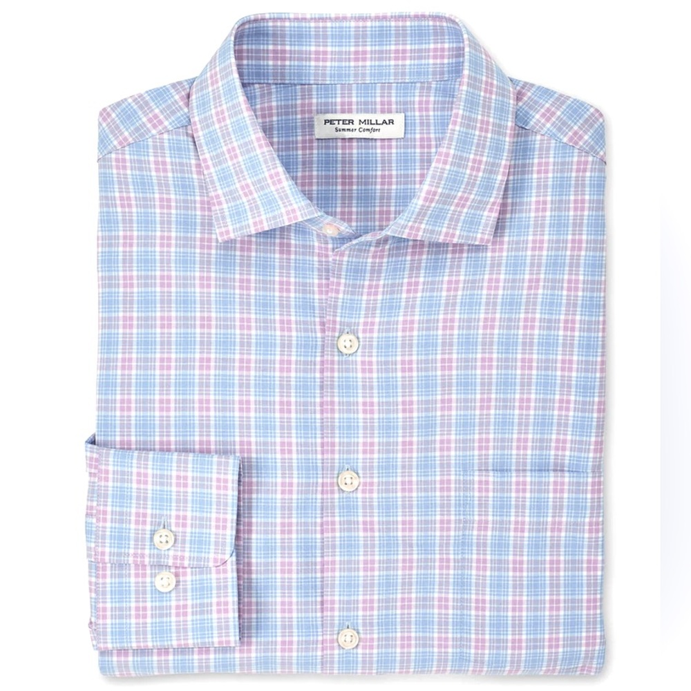 PETER MILLAR SUMMER POPLIN SPORT SHIRT IN COTTAGE BLUE SIZE MEDIUM